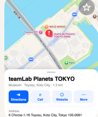 A map pin for teamLab Planets in Tokyo