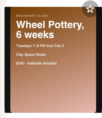 A poster for a six-week beginner pottery class