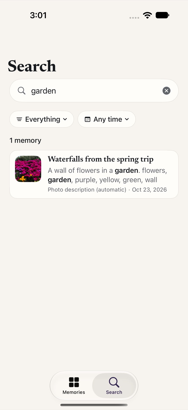 Searching garden finds a photo by its automatic description